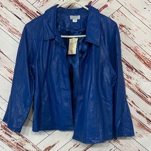 NWT Christopher & Banks Blue faux  Leather Jacket